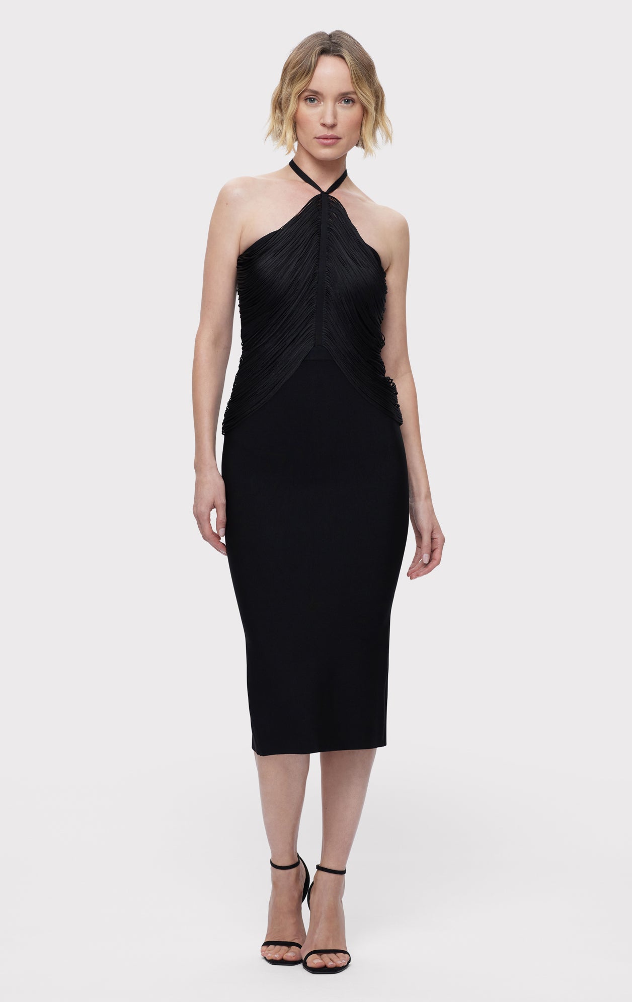herve leger halter dress Herve Leger Fringed Halter Midi Dress