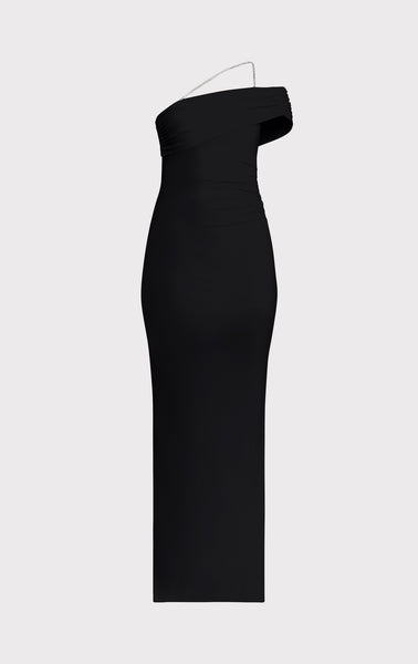 ASYMMETRICAL JERSEY GOWN W/ CRYSTAL TRIM