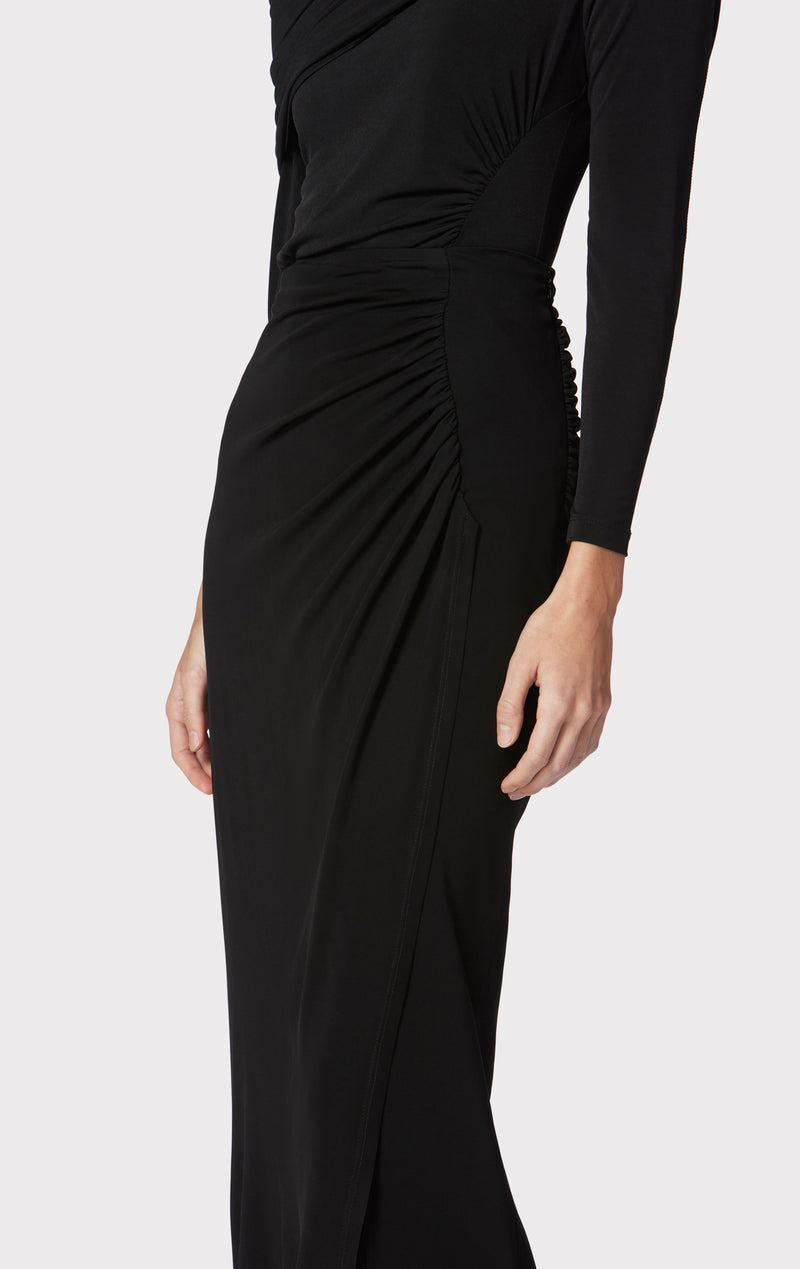 RUCHED JERSEY MIDI SKIRT