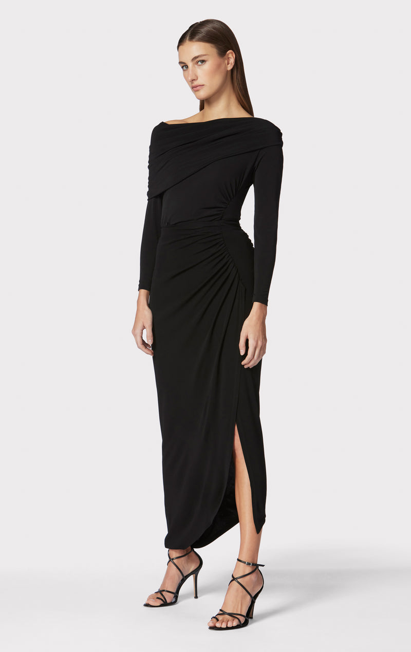 RUCHED JERSEY MIDI SKIRT