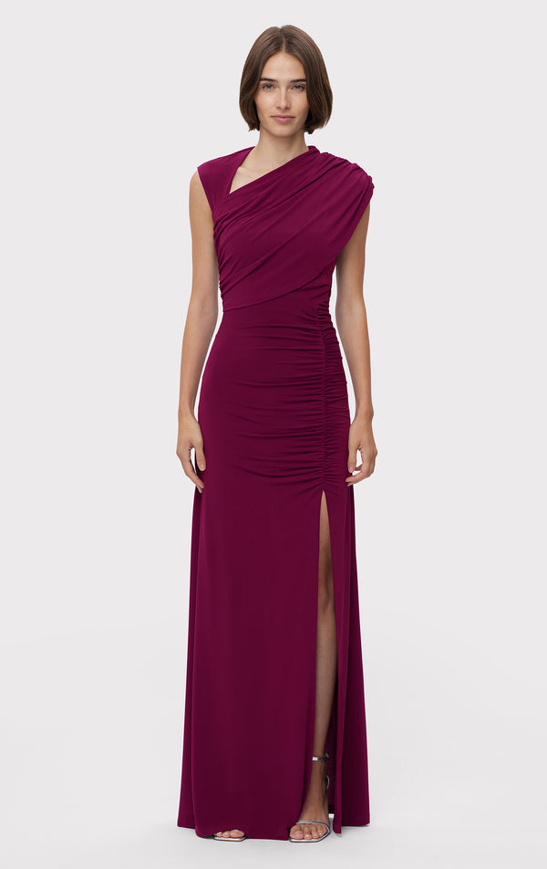 RUCHED MATTE JERSEY DRAPED GOWN