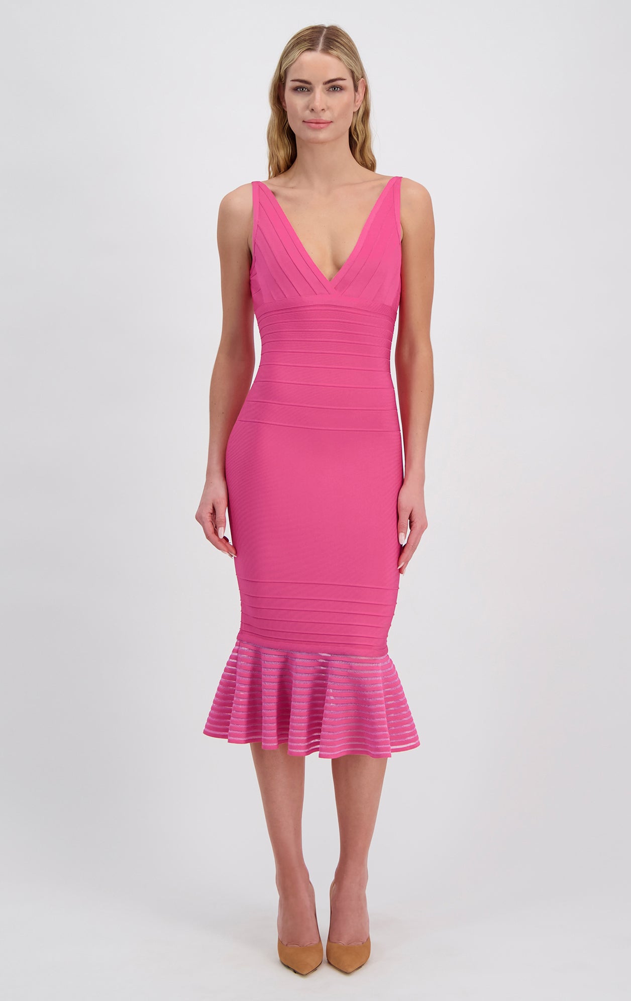 Herve Leger Off-Shoulder Bondage Dress in Pink Rayon Cellulose fibre  ref.535499 - Joli Closet