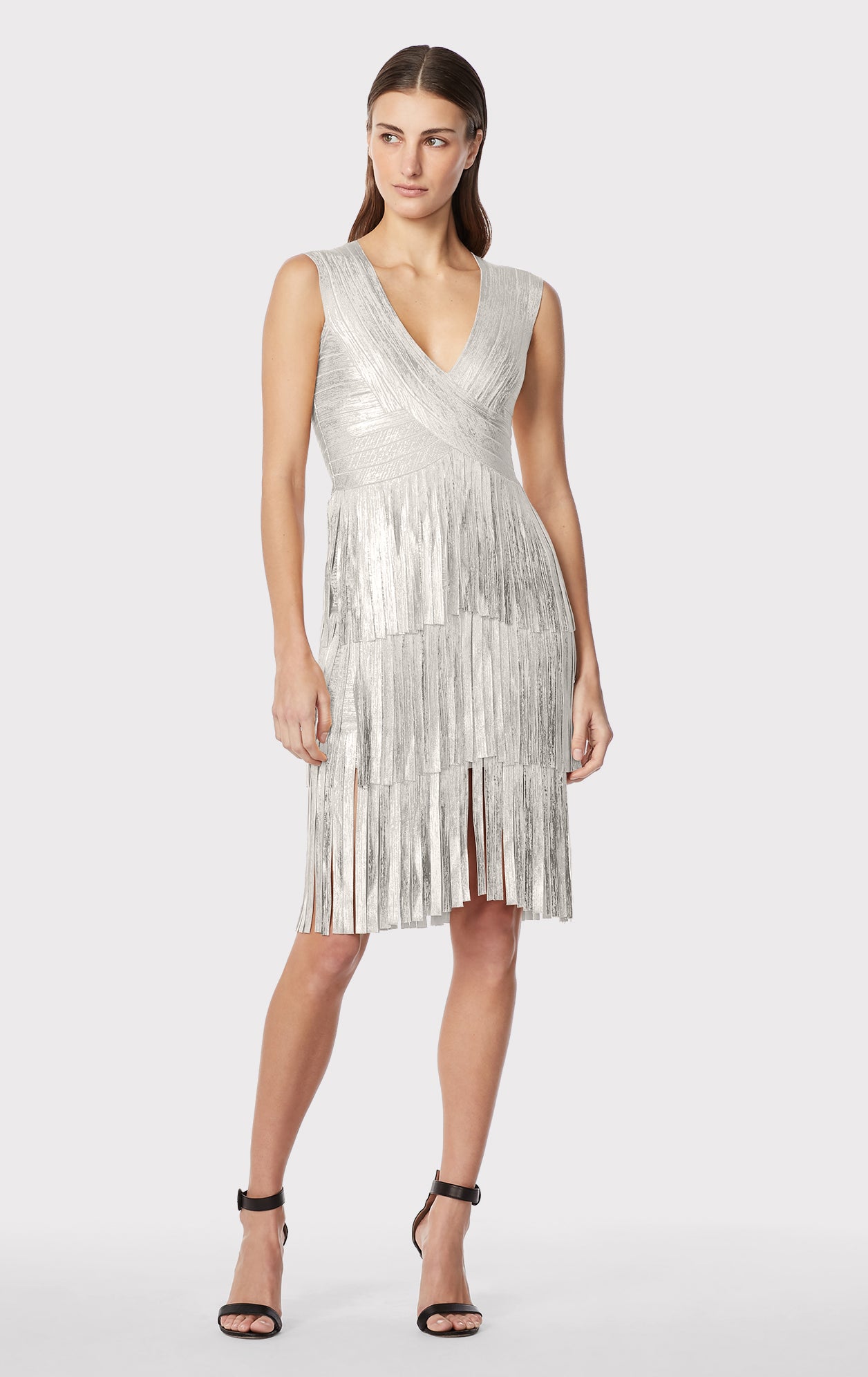 V Neck Robe Herve Leger V NECK FOIL FRINGED MIDI DRESS HERV LGER V Neck Robe Herve Leger V NECK FOIL FRINGED MIDI DRESS HERV LGER