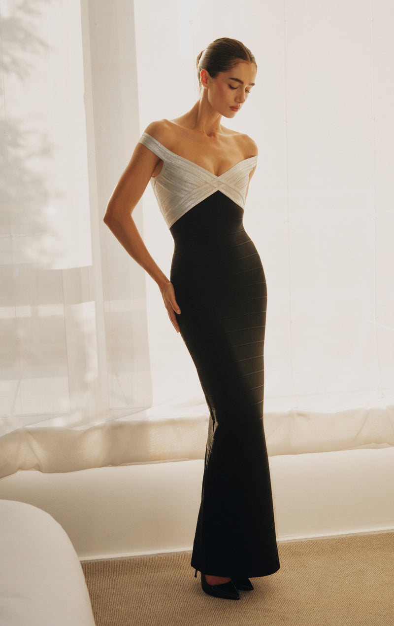 THE METALLIC BONNIE GOWN – HERVÉ LÉGER