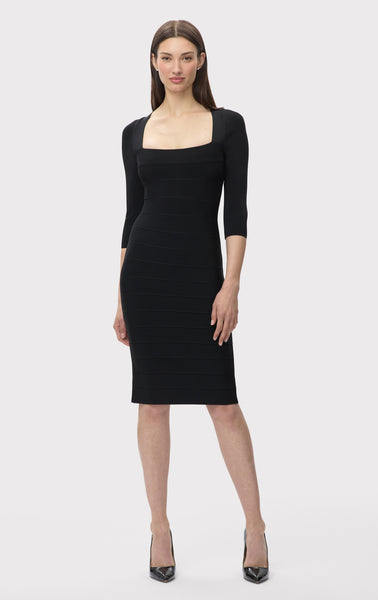 herve leger knit dress rayon | Square Neck Icon | S Size:3Y-4Y See Through Lace Beach gold swimsuit Finished with a center