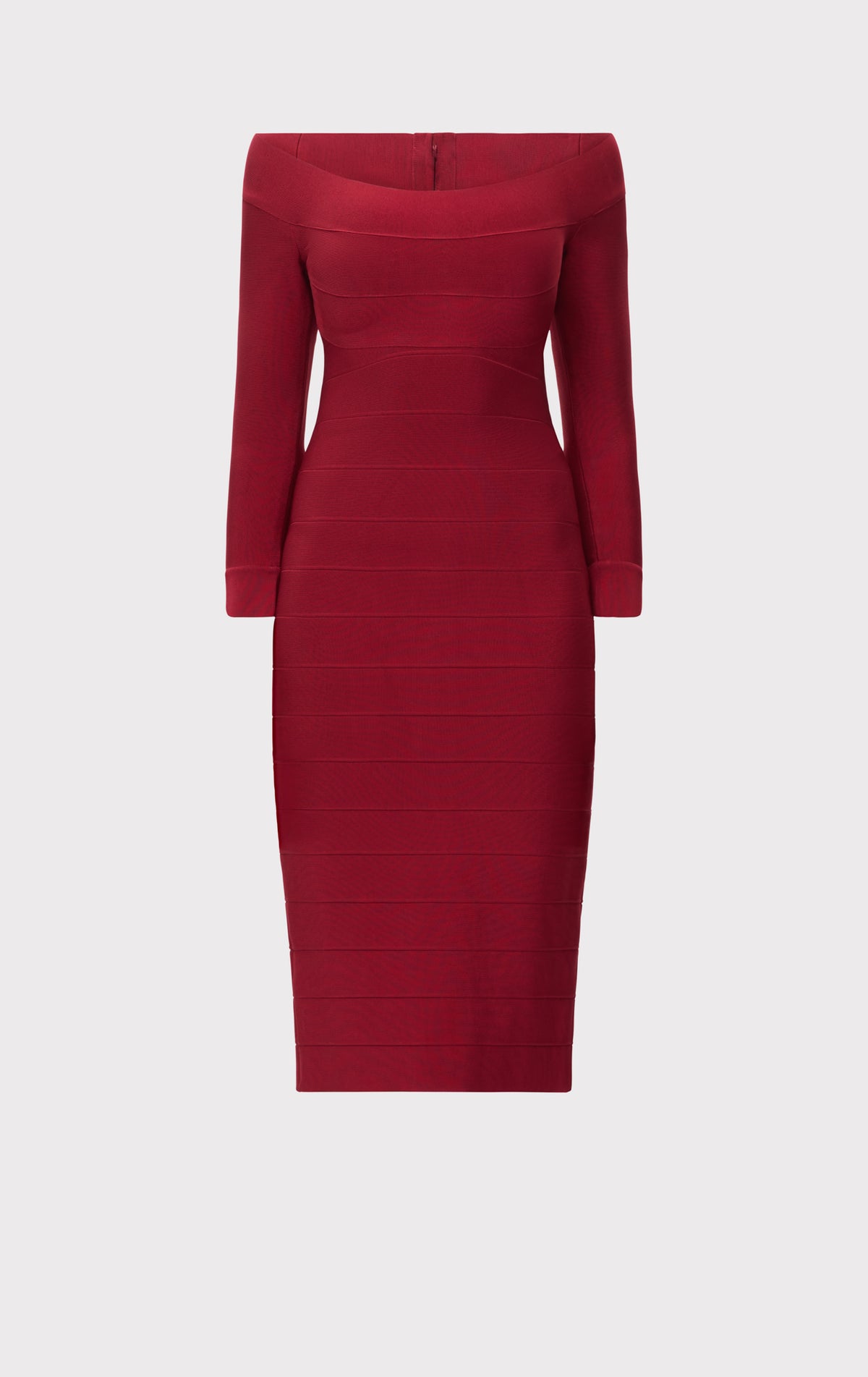 HERVÉ LÉGER Icon Scoop Neck Midi DRESS, Cherry, XXS