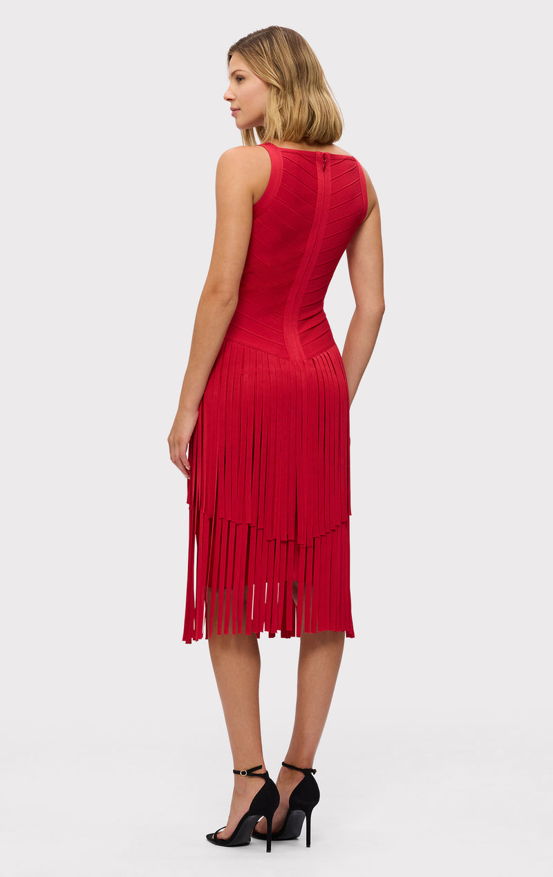herve leger red fringe dress HERVE LEGER Fringe Gown
