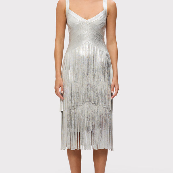 herve leger silver dress Bandage Leger Metallic Dress Herve Leger Silver Dress NWT Herve Leger Metallic Silver Gray Foil Color/Pattern Herve Leger Sweetheart Banded Foil