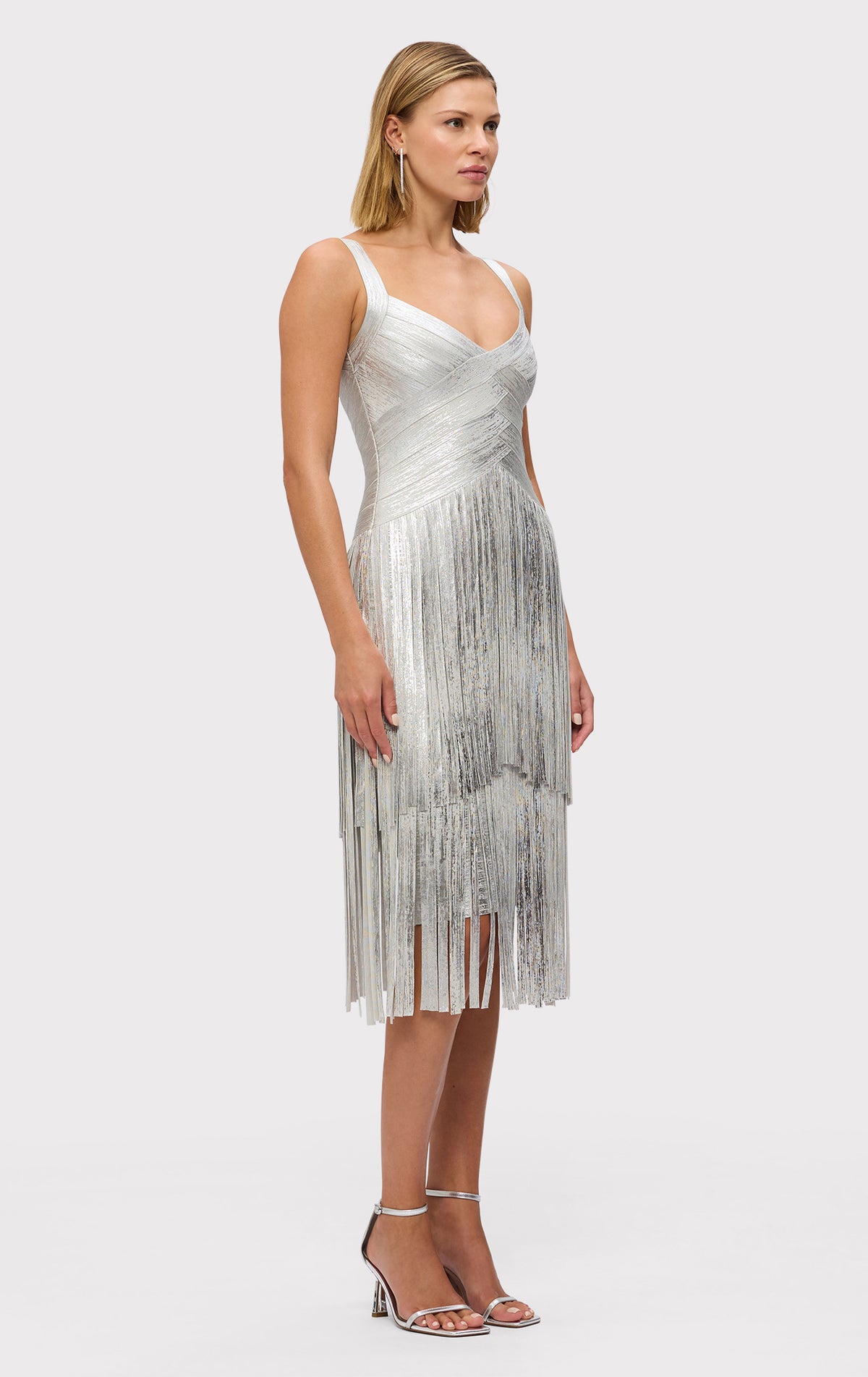 herve leger silver dress THE METALLIC MISCHA DRESS – HERVÉ LÉGER