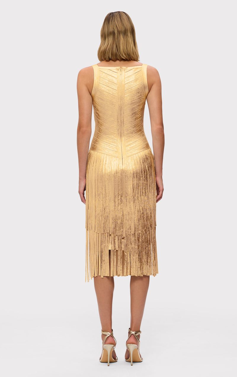 The Metallic Mischa Dress - Gold Foil, L, by Herve Leger The Metallic Mischa Dress - Gold Foil, L, by Herve Leger