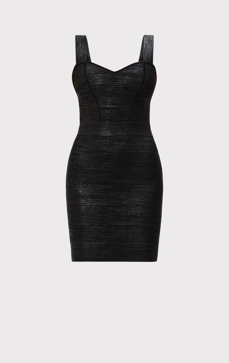 THE METALLIC JADE DRESS HERVE LEGER