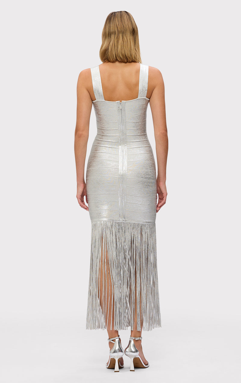 The Metallic Alba Gown - Silver Foil, XXS, by Herve Leger The Metallic Alba Gown - Silver Foil, XXS, by Herve Leger
