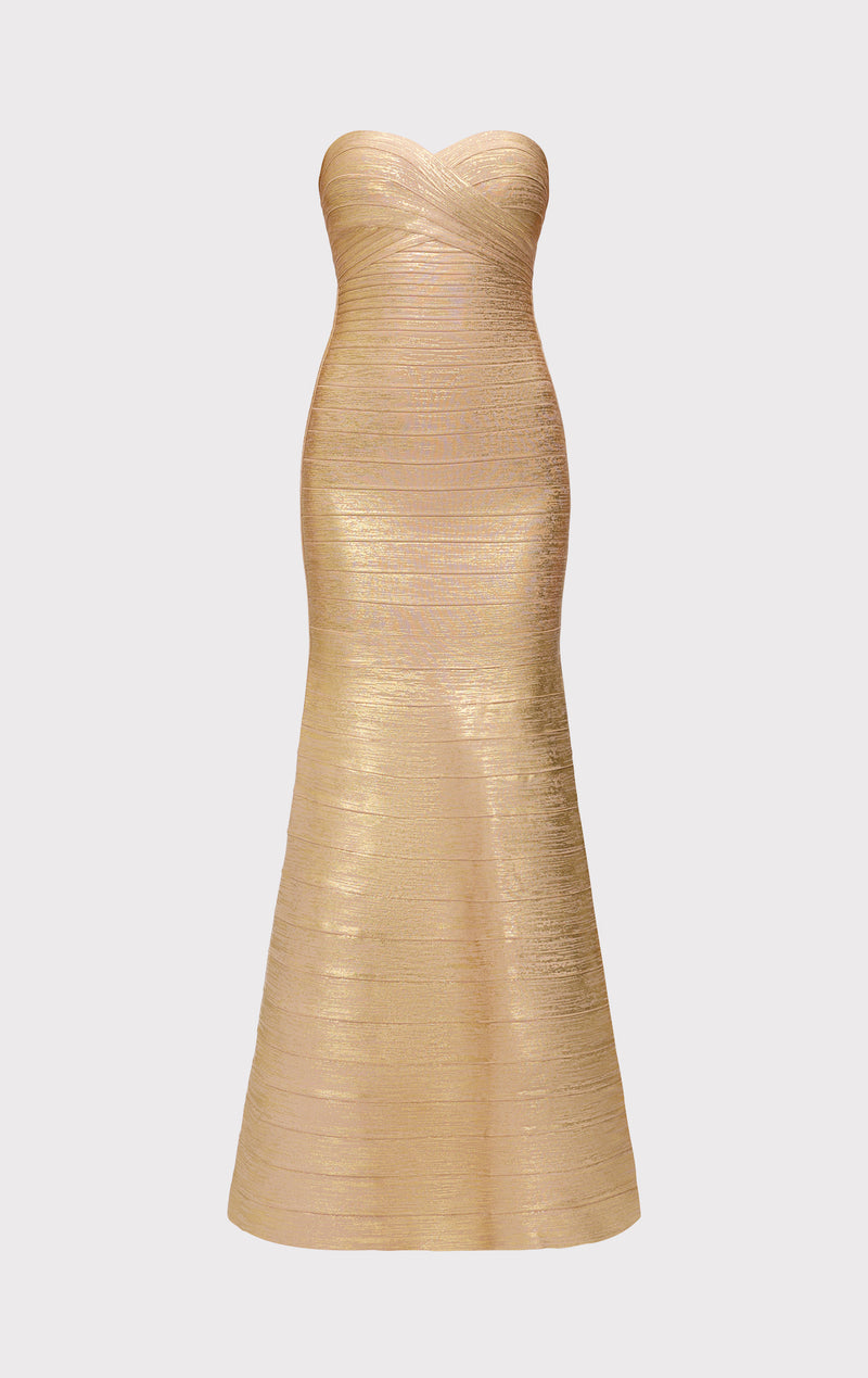The Metallic Sara Gown - Gold Foil, XXS, by Herve Leger