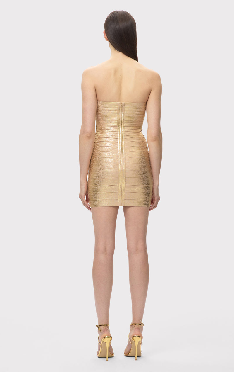herve leger dress gold THE METALLIC ISLA – HERVÉ LÉGER Feather T242070_Sophia-Vintage Inspired Romatic Raschel The Metallic Sara Gown Color:Moonlit Periwinkle ($118.66)