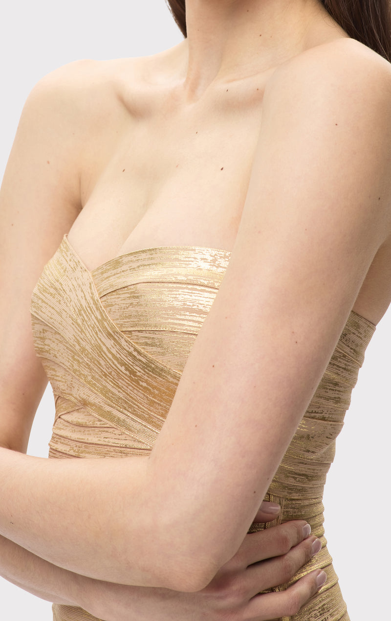 gold strapless bandage dress THE METALLIC ISLA – HERVÉ LÉGER Premium metallic bandage material Color:as pic 1 yume kawaii Adrianna Papell Bridesmaid Dress