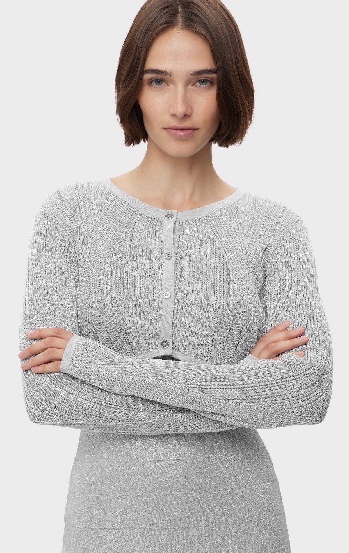 METALLIC CROPPED L/S CARDIGAN – HERVÉ LÉGER