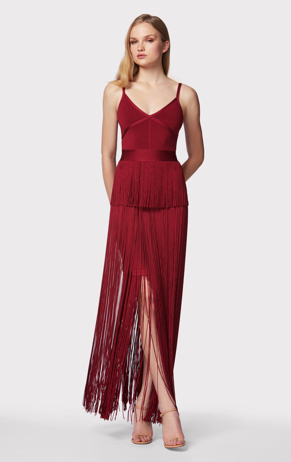 STRAPPY OTTOMAN FRINGE GOWN