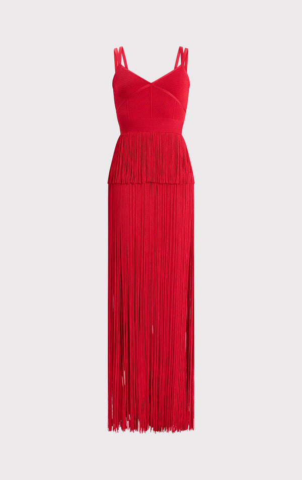 ICON STRAPPY OTTOMAN FRINGE GOWN