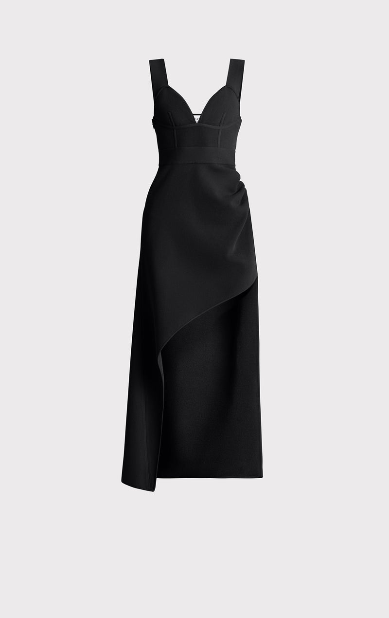 DRAPED MILANO HIGH LOW GOWN