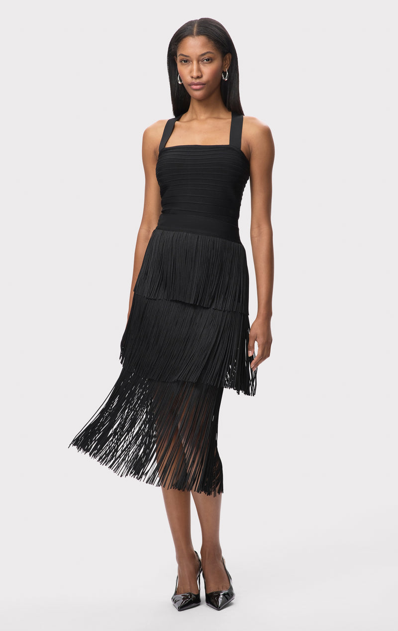 Herve Leger Fringe Skirt, Black S