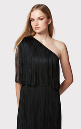 ONE SHOULDER MINI FRINGE DRESS