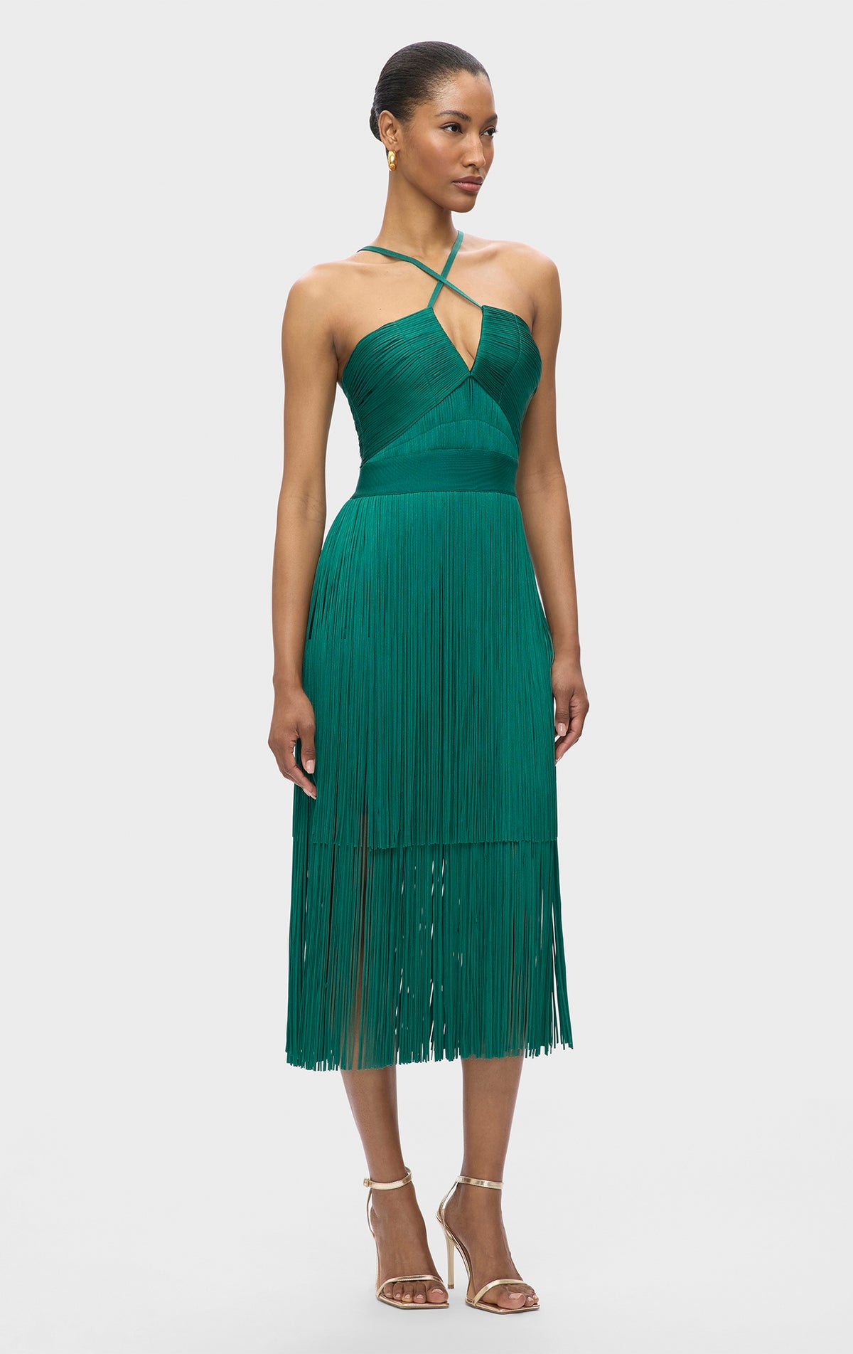 ワンピース HERVE LEGER 'Strappy Tiered Fringe' dress Green Hervé Léger Strappy Tiered Fringe Maxi Dress | Green | FARFETCH