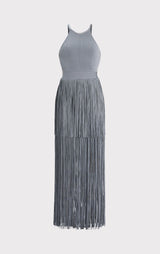 STRAPPY HALTER FRINGE GOWN