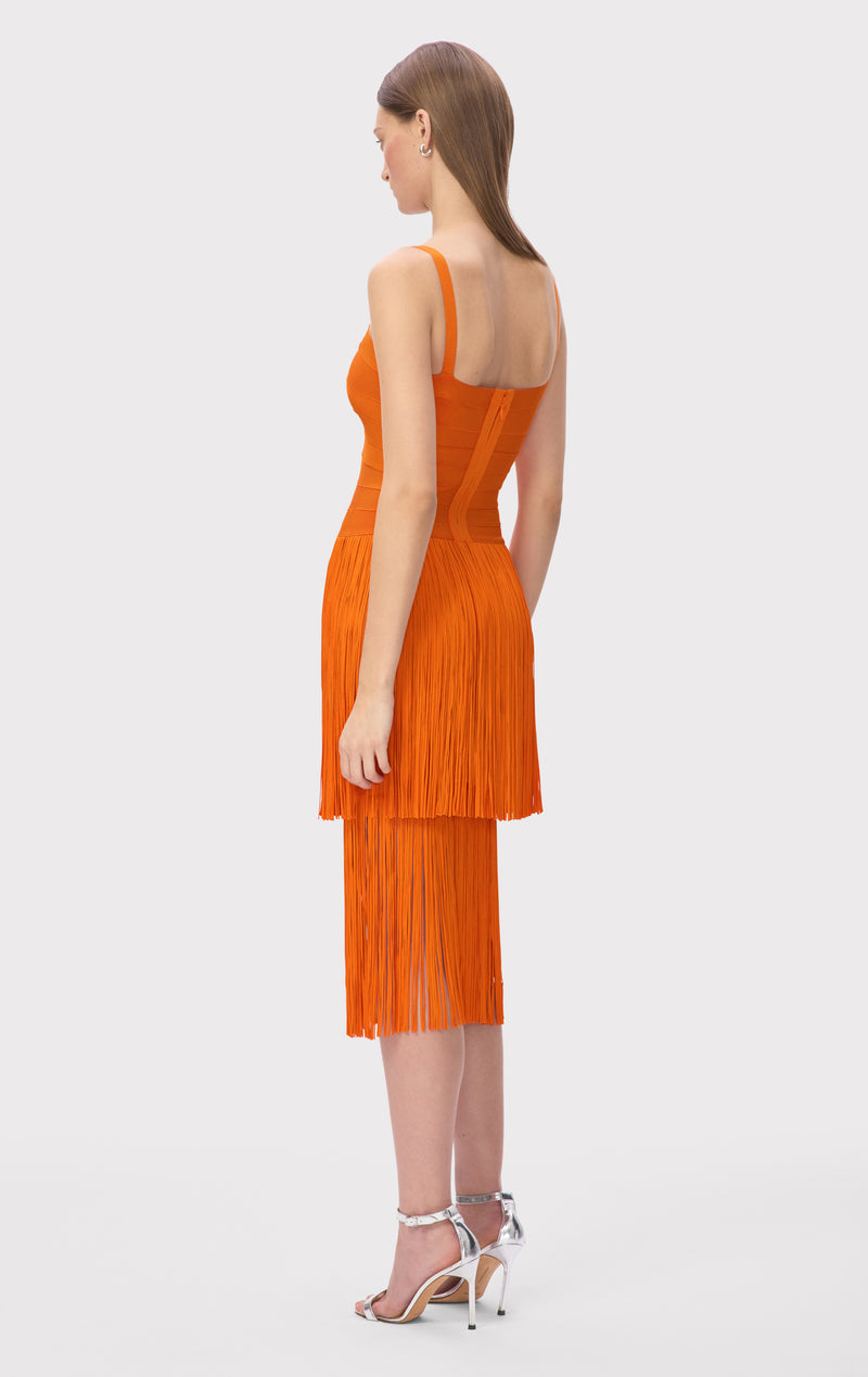 orange dress with fringe bottom TOCCIN Orange Fringe Dress by Toccin