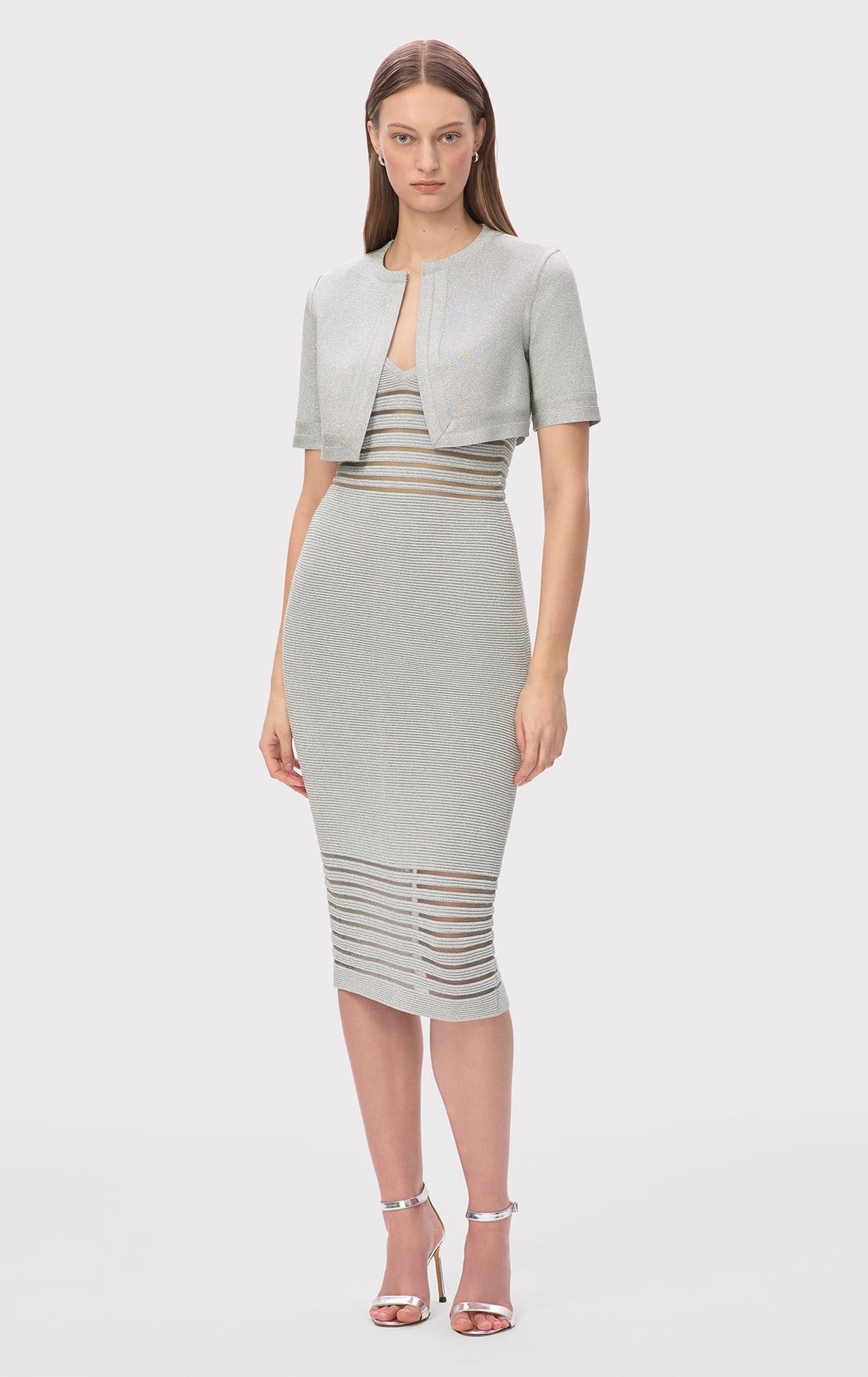 Frill bolero pleats dress グレー Frill bolero pleats dress グレー レディース