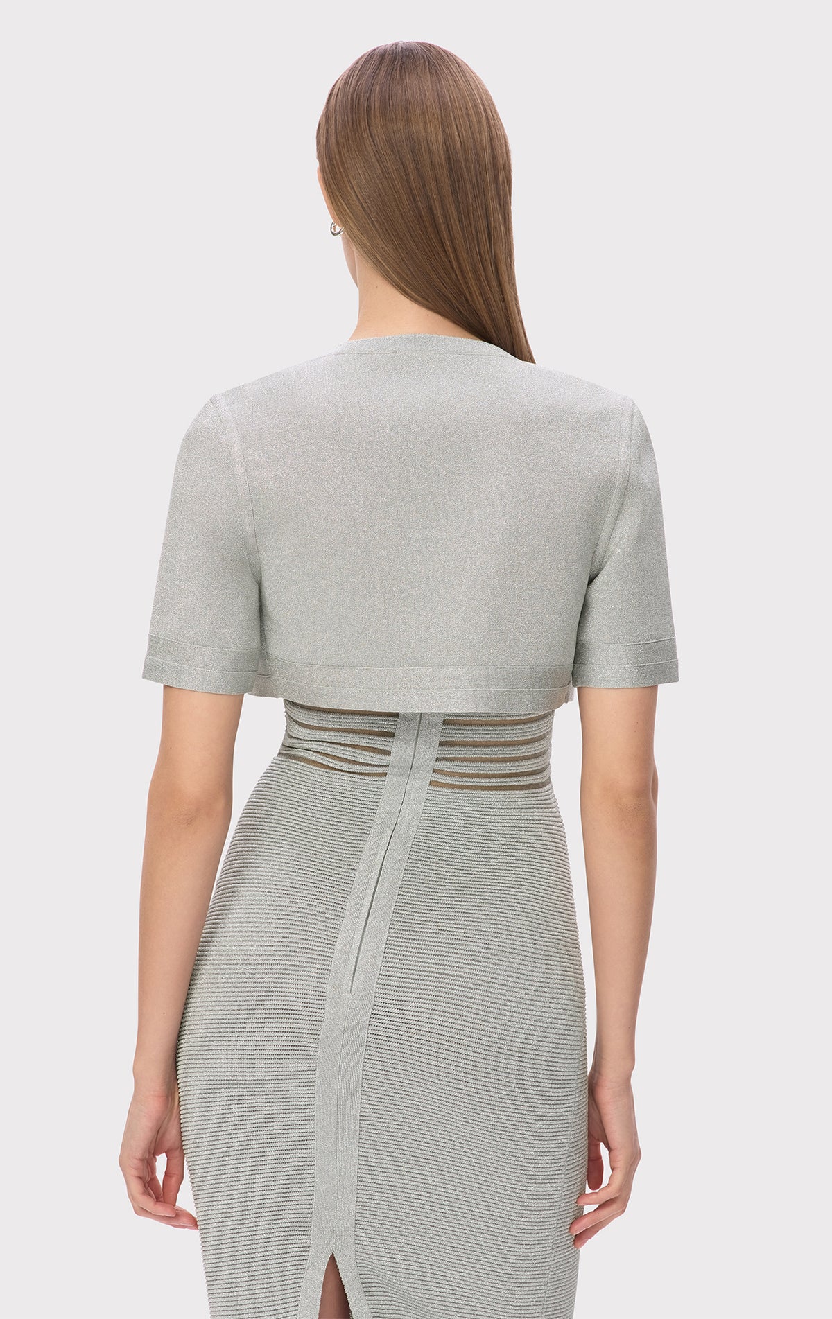 Frill bolero pleats dress グレー Short fitted dress with matching bolero style jacket. ISC029