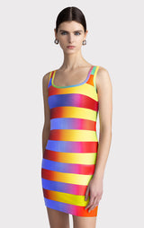 RAINBOW BANDAGE SCOOP TANK MINI DRESS