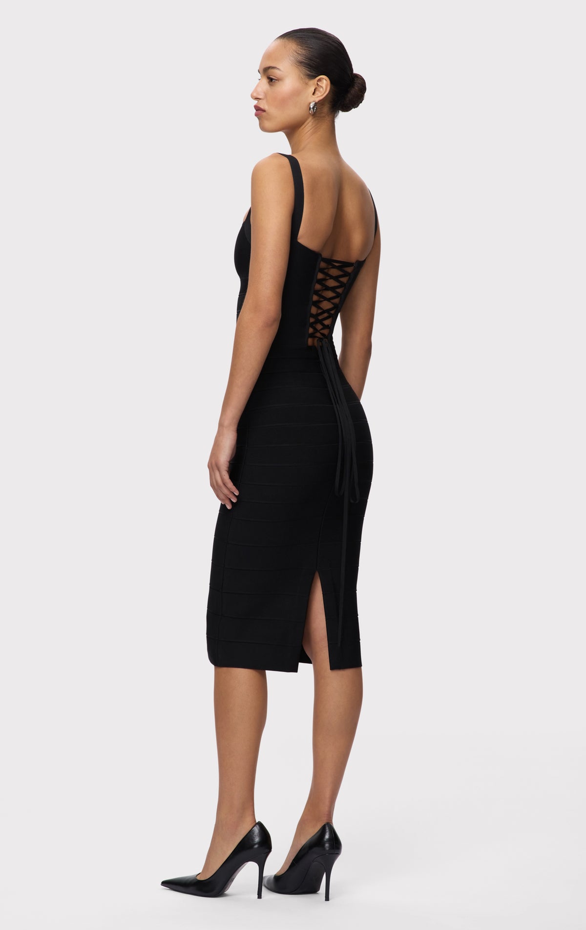 herve leger black dress Women's The After Party - neckline and center Herve Leger Ruched Jersey Mini