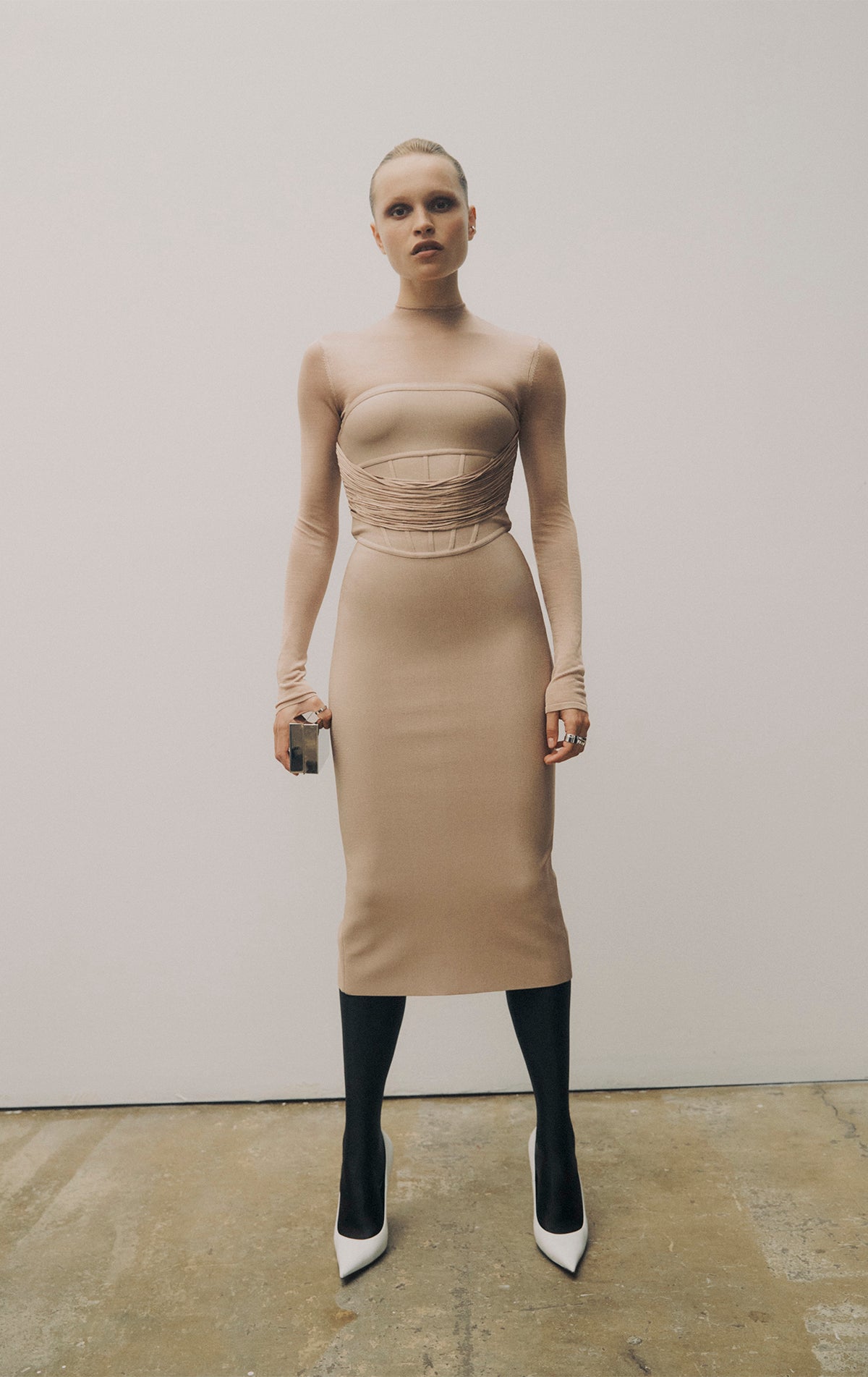 DRAPED STRAPLESS FRINGE MIDI DRESS – HERVÉ LÉGER