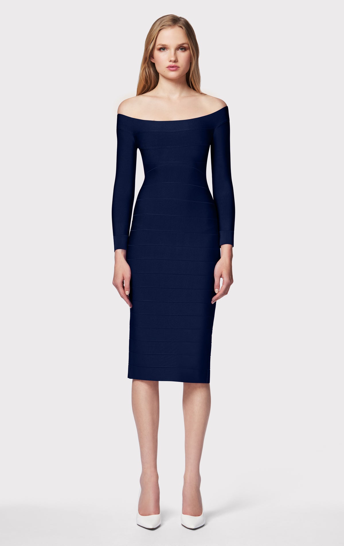 Icon Scoop Neck Midi Dress - Classic Blue, XS, by Herve Leger Icon Scoop Neck Midi Dress - Classic Blue, XS, by Herve Leger