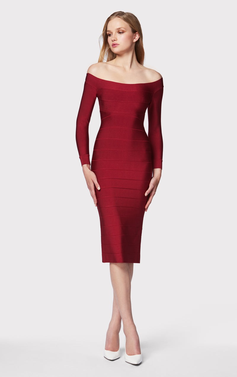 Dress Hire: HERVE LEGER - Scoop Neck Gown Red