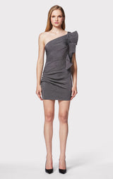 DRAPED INTERLOCK METALLIC MINI DRESS