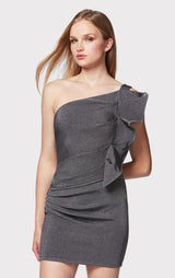 DRAPED INTERLOCK METALLIC MINI DRESS