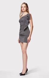 DRAPED INTERLOCK METALLIC MINI DRESS