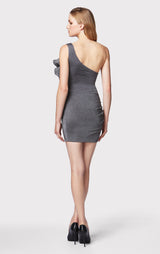 DRAPED INTERLOCK METALLIC MINI DRESS