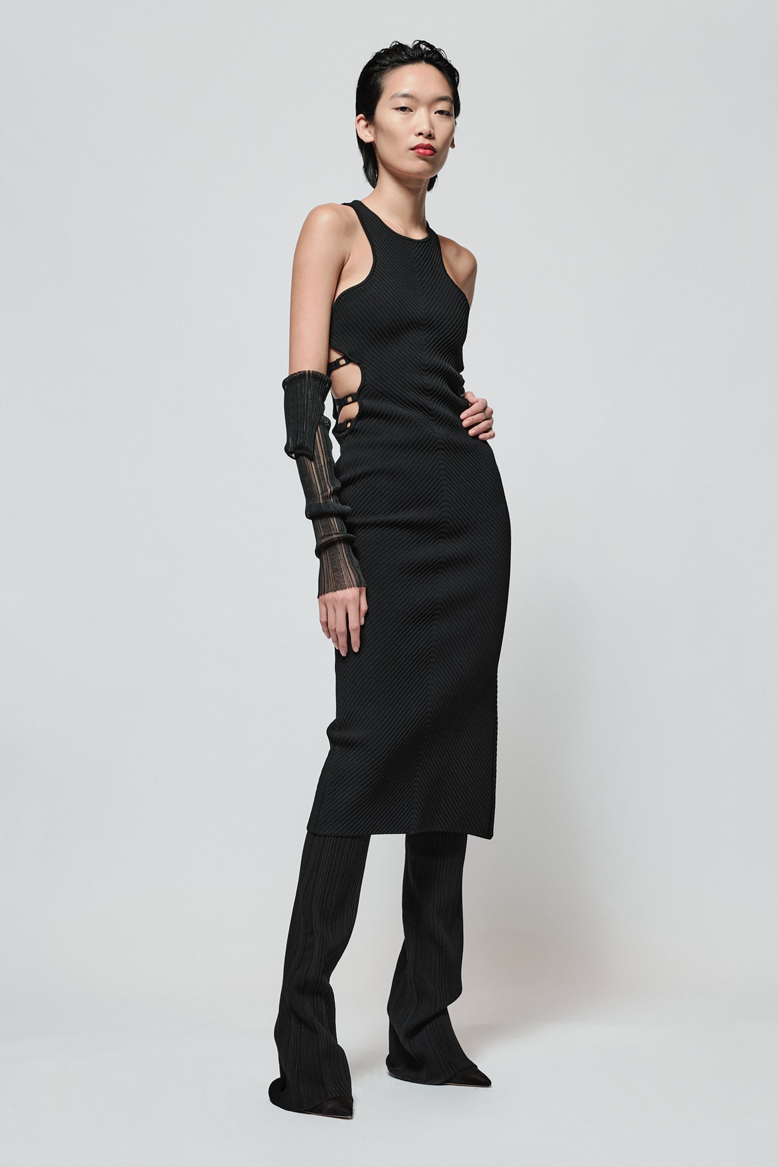 【HERVE LEGER】 BANDAGE MIDI DRESS W/ STRAPPY HARDWARE – HERVÉ LÉGER