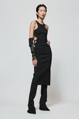 BANDAGE MIDI DRESS W/ STRAPPY HARDWARE