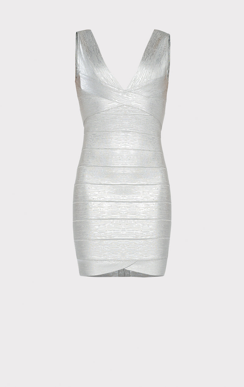 silver bodycon bandage dress Crystal Embellished Metallic Bandage Midi Dress - Silver