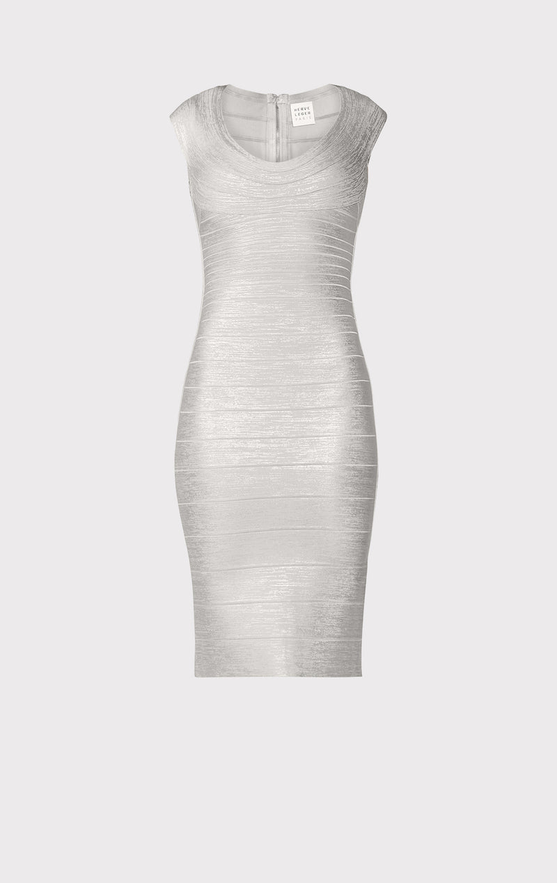 SCOOP NECK BANDAGE FOIL DRESS