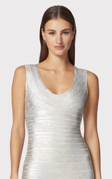 SCOOP NECK BANDAGE FOIL DRESS