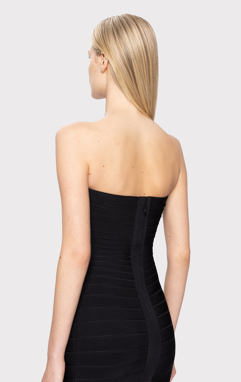 herve leger black mini dress Herv Lger Sweetheart Neck Banded Foil Mini Dress