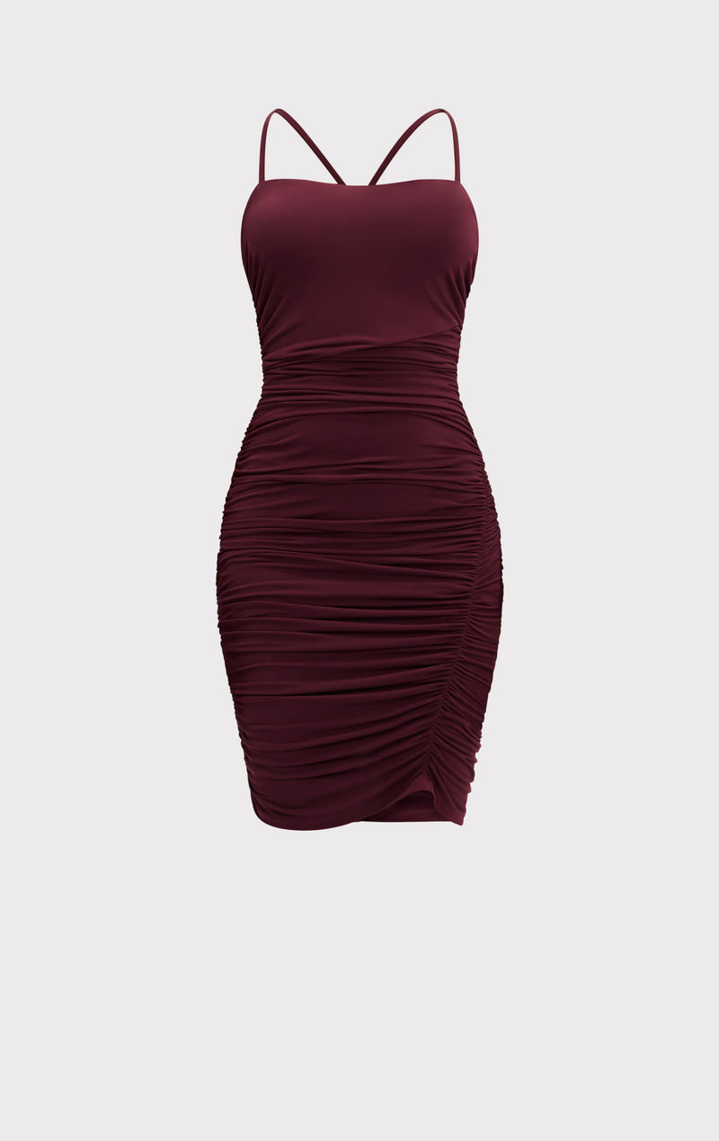 Ruched Jersey Mini Dress - Pinot, XS, by Herve Leger Ruched Jersey Mini Dress - Pinot, XS, by Herve Leger