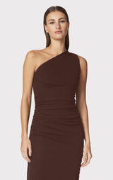 RUCHED JERSEY ONE SHOULDER MIDI DRESS