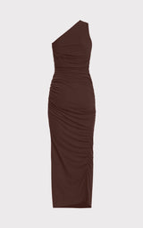 RUCHED JERSEY ONE SHOULDER MIDI DRESS