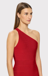 ONE SHOULDER BANDAGE GOWN W SLIT