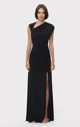 RUCHED MATTE JERSEY S/L DRAPED GOWN